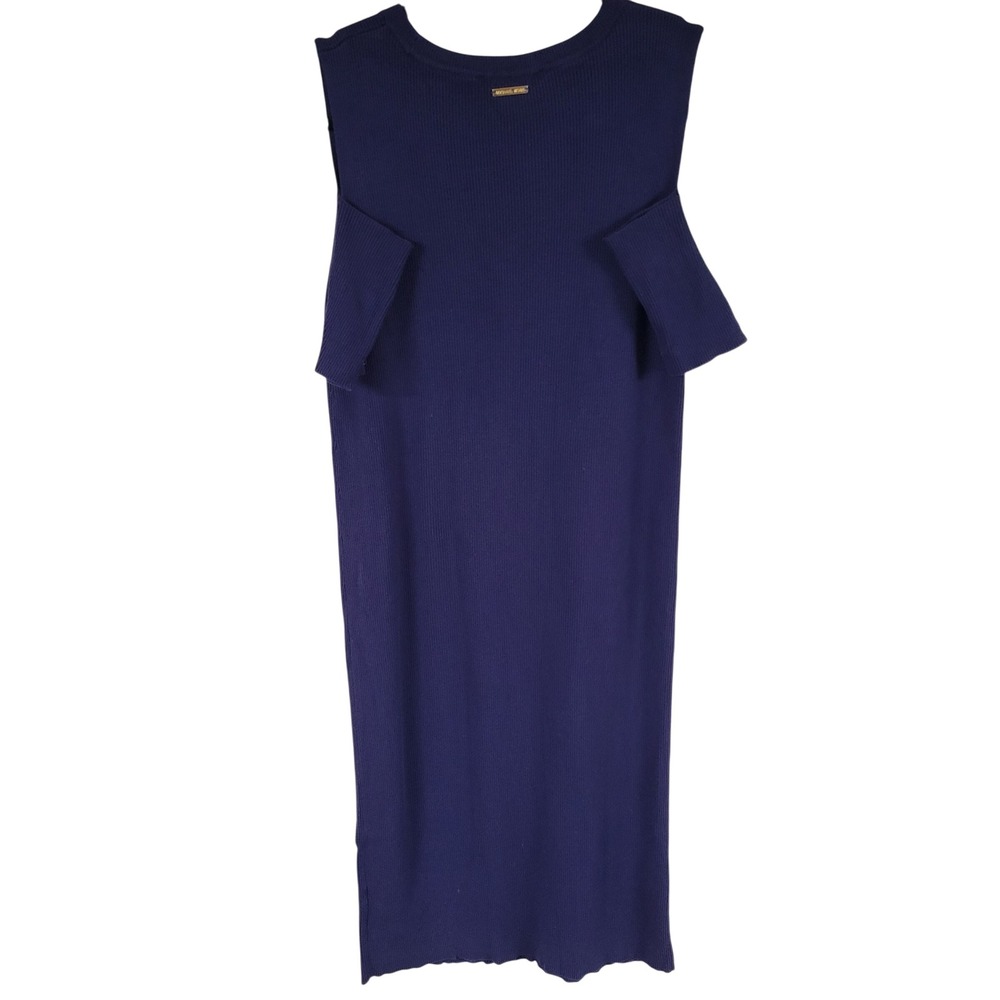 Michael Kors XL Navy Blue Ribbed Knit Cold Shoulder Midi Dress